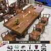 Conjunto de Mesa de Chá Grande e Cadeiras em Madeira Maciça, Mesa de Chá Doméstica Estilo Chinês, Conjunto para Preparo de Chá em Madeira Natural, Conjunto Completo de Mesa de Chá para Escritório