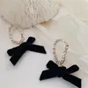 Pendientes de Tela con Aguja de Plata 925 con Lazo Negro Pendientes Elegantes Simples Estilo Hepburn Pendientes de Celebridad Pendientes de Botón Pendientes de Clip