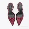Zapatos de Tacón Alto sin Espalda con Punta Fina, Sandalias de Satén de Tacón de Aguja Elegantes y de Moda con Hebilla Redonda, Zapatos de Tacón Alto, Transfronterizo