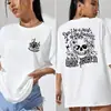 Camiseta Feminina de Algodão Y2K com Gola Redonda, Manga Curta, Estampa Personalizada de Caveira e Flores, Versátil, Macia, Top de Verão Super