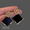 Brincos Quadrados Pretos para Mulheres Design de Nicho Brincos Retrô Exagerados Novo Estilo Quente 2025 Luxo Acessível e Sensação de Alto Padrão