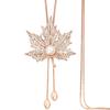 Corrente para Suéter Folha de Bordo Elegante Coreana Cravejada de Diamantes Moda Feminina Versátil Colar Longo com Franjas Roupas de Outono e Inverno Corrente Decorativa para Pendurar