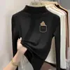Y2556# camisa básica de veludo com gola semi-alta infantil para meninas e meninos, camiseta de manga longa, casaco quente forrado com fleece para crianças grandes, T