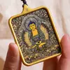 Pingente Thangka Dourado e Preto Dourado Pintado à Mão de Amitabha com Oito Santos Protetores e Pingentes de Buda (Desconto para Grandes Quantidades)
