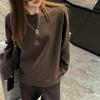 Camiseta Feminina de Fábrica Versão Grande Espessada Solta de Manga Longa Outono e Inverno Cor Lisa Preguiçosa Top Versátil Casual Camisa Base