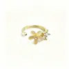 Anillo Nuevo Dulce Floral Abierto de Nicho Exquisito con un Diseño Tachonado de Diamantes Super de Hada, Anillo Geométrico de Lujo Ligero para Mujeres