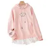 Sudadera con Capucha Gruesa de Forro Polar, Estilo Dos Piezas Falsas para Mujer, Nuevo Estilo Otoño e Invierno 2025, Corte Holgado, Estilo Coreano Adelgazante, Top de Manga Larga para Chicas Jóvenes