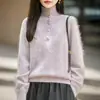 Nuevo Suéter de Punto con Cuello Alto Medio Abierto de Lana Cachemir Otoño/Invierno 2026 Manga Larga Hilo Floral Suéter de Lana Cepillada Top para Mujer