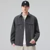 Jaqueta masculina estilo japonês com gola de camisa e mangas compridas, nova coleção primavera e outono, silhueta listrada relaxada, peça externa versátil e moderna