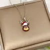 Colar de Natal Europeu e Americano Desenho Animado Alce com Gotejamento de Óleo Boneco de Neve Sino Design Criativo Presente Colar Versátil para Mulheres