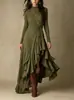 Colección nueva de primavera y otoño para mujer transfronteriza europea y americana 2026: elegante vestido de un solo color, de manga larga, asimétrico, con volantes, de longitud media