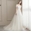 Vestido de Casamento Leve Estilo Floresta para Mulheres 2026 Novo Modelo, Ombro a Ombro, Petite, com Cauda, Sonhador, Etéreo, Simples, Emagrecedor
