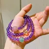 Pulsera de Múltiples Anillos de Amatista Lavanda Púrpura Natural Vitrificada, Caballo Rosa Verde, Fresa Limón Citrino