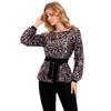 Tops de Lentejuelas para Mujer Manga Larga con Cinturón Cuello Redondo Brillo Casual Fiesta de Noche Jersey Brillante