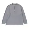 Camiseta de Manga Larga Holgada Texturizada para Hombre Deportiva Casual Primavera Otoño INS Moda Dobladillo con Cordón Botón Medio Botón Superior