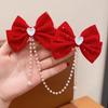 Horquilla Estilo Chino para Niñas Horquilla de Presión Trasera con Lazo Clip Superior de Corona Roja Accesorios para el Cabello Tocado de Año Nuevo Estilo Antiguo para Niños