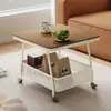 Mesa de té móvil, mesa auxiliar para sofá de sala de estar, mesita de noche, carrito con ruedas y tapa de vidrio, mesa de té pequeña para uso doméstico, hecha de losa de roca