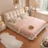 Cama Puff Cream Simples Moderna Estilo Cream Cama Estofada Macia de Couro Quarto Principal Cama de Casal Armazenamento de Luxo Leve Novo Cama de Casamento