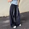 Calça de Perna Larga Versátil Emagrecedora de Caimento Solto Estilo Preguiçoso Outono Patchwork Xadrez Retrô Cintura Alta Casual Calça Curva