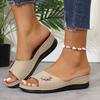 Transfronterizo 2025 Verano Nuevo Comercio Exterior Cuña Flor Boca de Pez Talla Grande Pantuflas Hilo de Coser Sandalias Casuales de Mujer Venta al por Mayor