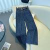 Jeans de Cintura Alta Largos Estilo Americano para Mulheres 2026 Novos Calças Retas Estreitas Retro Outono Cintura Alta Soltas Estampa de Leopardo Calças Casuais