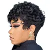 Comércio Transfronteiriço Novo Estilo Cabelo Cacheado Curto Africano Peruca Curta Preta Cacheada Feminina Peruca Sintética para Cabeça Inteira