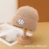 Gorros de Lana con Etiqueta Otoño e Invierno Coreanos para Mujer, Gorros de Punto Gruesos de Terciopelo Calientes, Sombreros Fríos de Moda Versátiles al por Mayor