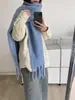 Bufanda de Mohair de Color Puro Estilo Coreano para Mujer Invierno Engrosada con Borlas Bufanda Cálida Chal Bufanda Extendida Integrada
