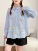Camisa Rayada con Bordado Floral Dulce Japonés para Mujer, Blusa Casual de Botones con Manga Larga, Colección Otoño 2026
