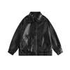 Nueva chaqueta top de hip-hop de color sólido de cuero PU para otoño, estilo retro americano ins, chaqueta de cuero estilo motocicleta para hombres y mujeres