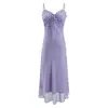 Vestido Camisola Francês Doce Estampa de Bolinhas Acabamento com Babados Decote V Cadarço Cintura Alta Emagrecedor Elegante Saia Longa