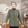 Nueva Moda de Primavera y Otoño Tallas Grandes Ropa para Mujeres de Mediana Edad y Mayores: Abrigo de longitud media con bordado de botones y top estilo Tang para abuela de 70 años