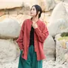 (Personalizado) Otoño 2026 Algodón-Lino-Ramio Desgastado Lavado con Arena Modificado Estilo Zen Ropa de Té Cárdigan para Fotografía de Viajes Abrigo de Mujer