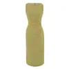 Vestido Elegante de Cintura Marcada com Pregas Estilo Francês e Fenda nas Costas, Vestido Regata Slim Fit Bodycon de Cor Sólida para o Verão, Vestido de Comprimento Médio