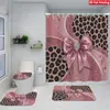 Serie Día de San Valentín Juego de Cortina de Ducha de 4 Piezas y Alfombrilla para Baño del Hogar, Cortina de Ducha Divisoria de Separación Seca y Húmeda, Cortina de Ducha Impermeable