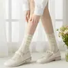 Calcetines de Estilo Ballet Huecos con Volantes para Primavera y Verano Jk Transpirables Frescos de Media Pantorrilla Calcetines de Encaje para Pantorrilla Mary Jane para Mujer