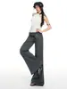 Yechuan # Pantalones de Traje Grises de Tiro Bajo Acampanados para Mujer con Cinturón Ancho, Corte Ajustado, Caída Suelta, Versátiles Pantalones de Pierna Ancha.