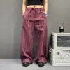 Traje retro a rayas pantalones de pierna ancha para hombres y mujeres, verano fino elástico cintura alta adelgazantes sueltos rectos fluidos hasta el suelo