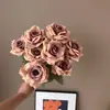Flor Artificial nueve cabezas diamante rosa mango rayo fondo haz decoración del hogar camino plomo rizado conjunto pared de flores boda Exterior