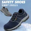 Sapatos de trabalho sob medida para homens, respiráveis para o verão, com proteção de biqueira de aço contra impacto e perfuração, e uma sola de borracha para proteção em canteiros de obras