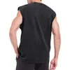 Camiseta sin mangas para hombre de algodón puro lavado vintage, peso pesado, estilo americano moderno, con hombros caídos, color liso, sin mangas, marca moderna, retro