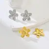 Pendientes de flor de cinco pétalos con diseño de personalidad europeo y americano, moda, elegantes pendientes de acero de titanio para mujer, no se decoloran, venta al por mayor, combinan con todo