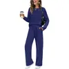 Traje de Mujer Europeo y Americano Transfronterizo Nuevo Otoño 2025 Top de Manga Larga con Cuello Redondo Pantalón Casual de Cintura Elástica Pantalón de Pierna Ancha