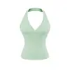 Camisola de Rayón con Cuello Halter para Mujer, Estilo Verano con Almohadillas en el Pecho, Crop Top Sexy sin Mangas, Disponible en Doce Colores