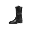 Botas Martin Fashion Plissadas Estilo Britânico 5.5cm 2026 Outono/Inverno Novas Bico Redondo Salto Bloco Slip-on Botas Empilhadas para Mulheres