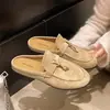 Nuevos mocasines sin cordones con suelas blandas, pantuflas tipo mula estilo 'old money', medias pantuflas de punta cerrada para mujer, moda vintage 2026 con hebilla