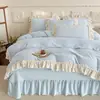 Conjunto de Quatro Peças Girly Francês Esculpido em Veludo Leiteiro Veludo Coral Espesso Renda Fronha Cobertor de Cama Quente de Inverno Roupa de Cama