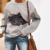 2024 Nueva Moda Sudadera de Cuello Redondo de Manga Larga con Hombros Descubiertos para Mujer Estampado Digital Europeo y Americano Patrón Lindo Sudadera Holgada