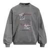 Sudadera con Capucha Redonda Lavada Desgastada Estampado de Foto de Letra para Hombre Primavera y Otoño Holgada Tendencia Streetwear Top Deportivo