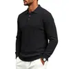 Camisa Polo Masculina de Malha Trançada Jacquard de Manga Longa com Listras Verticais e Gola Reversível para Primavera e Outono Transfronteiriça, Blusa Masculina Casual em Várias Cores